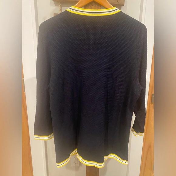 Talbots Women's Navy Yellow Trim Pearl Button Stretch Career Cardigan Sweater XL - Picture 7 of 14